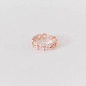 Crystal Flower Row Ring Dainty Ring Open Ring Mini Classy Floral Ring for her